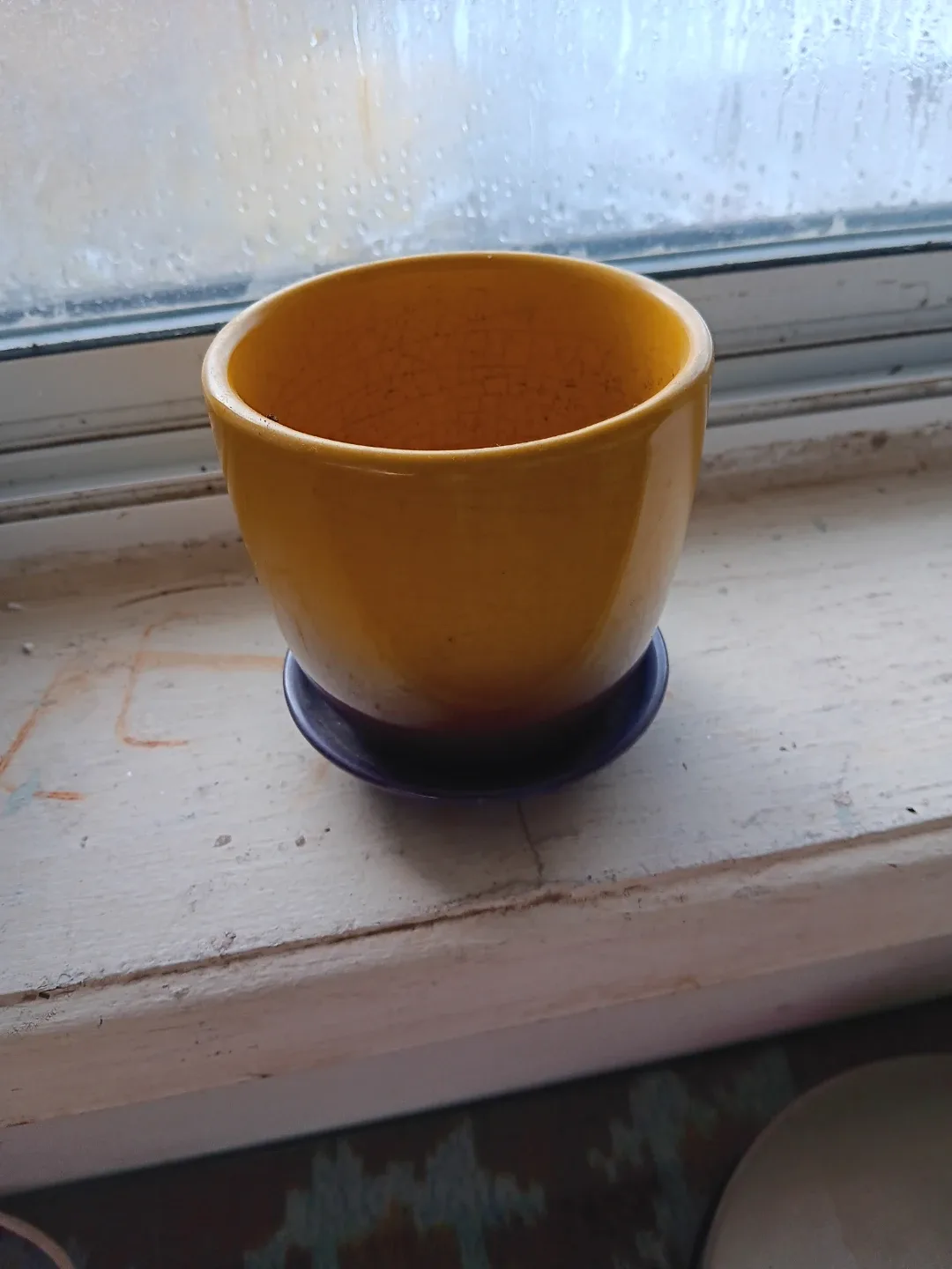 🥕  Yellow small ceramic planter with saucer thumbnail