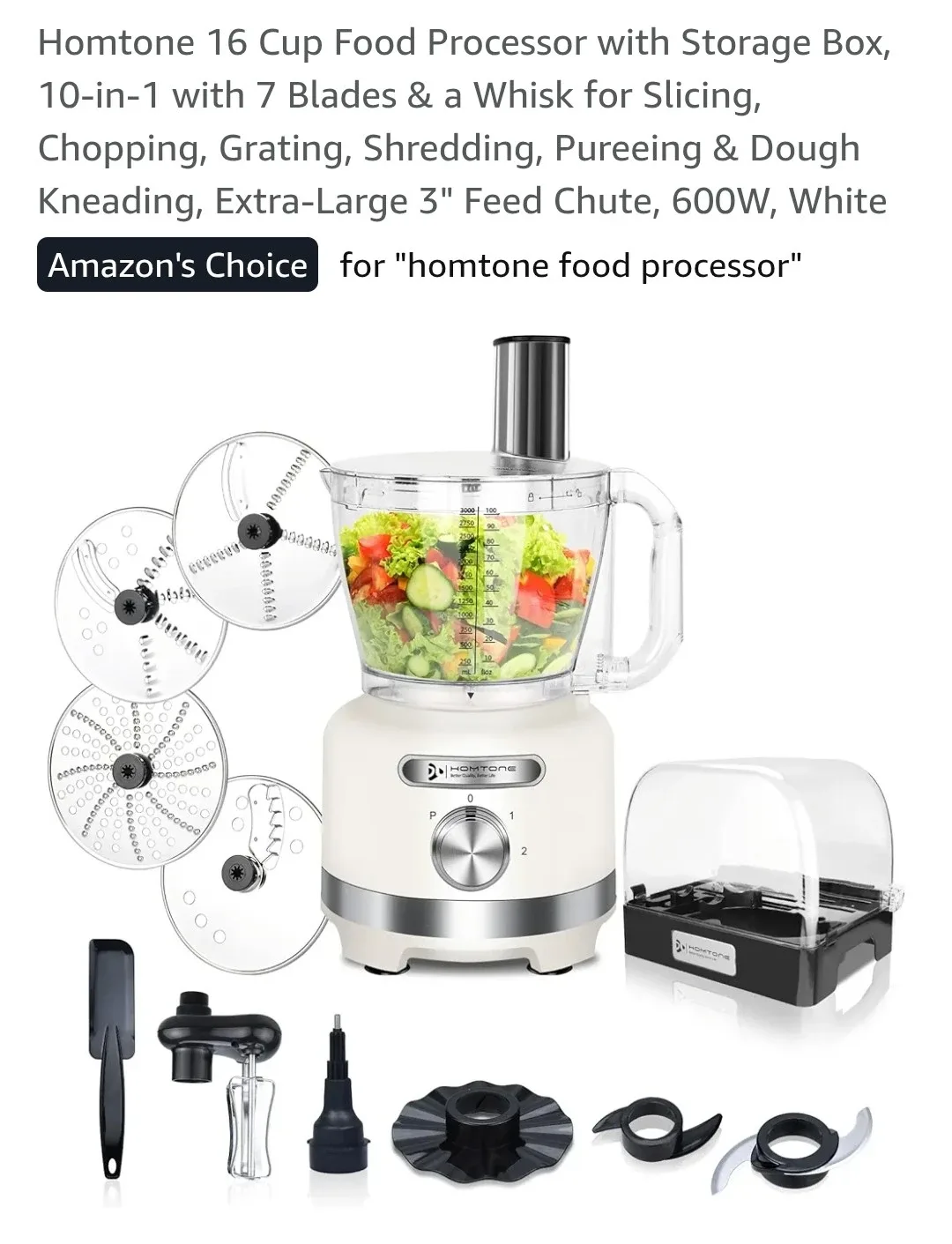 Homtone 16-Cup Food Processor - White