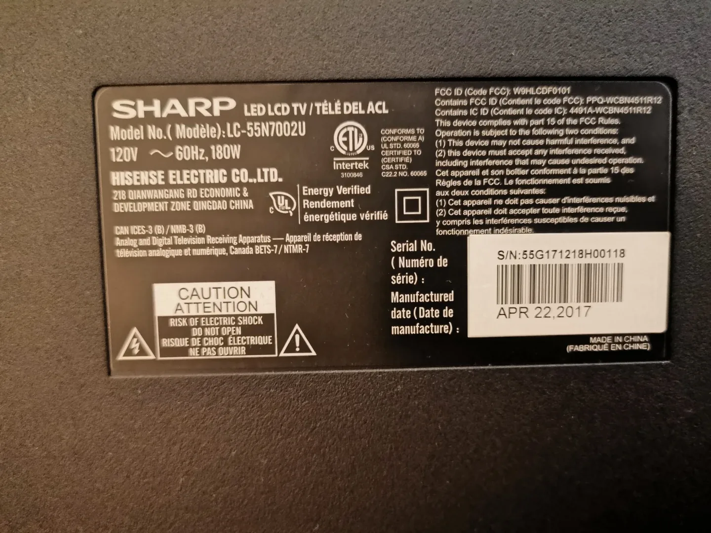 Sharp 55" 4K TV image indicator(7)