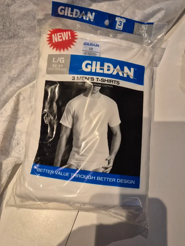 New Gildan Men's White T-Shirts (3-Pack) - L/G