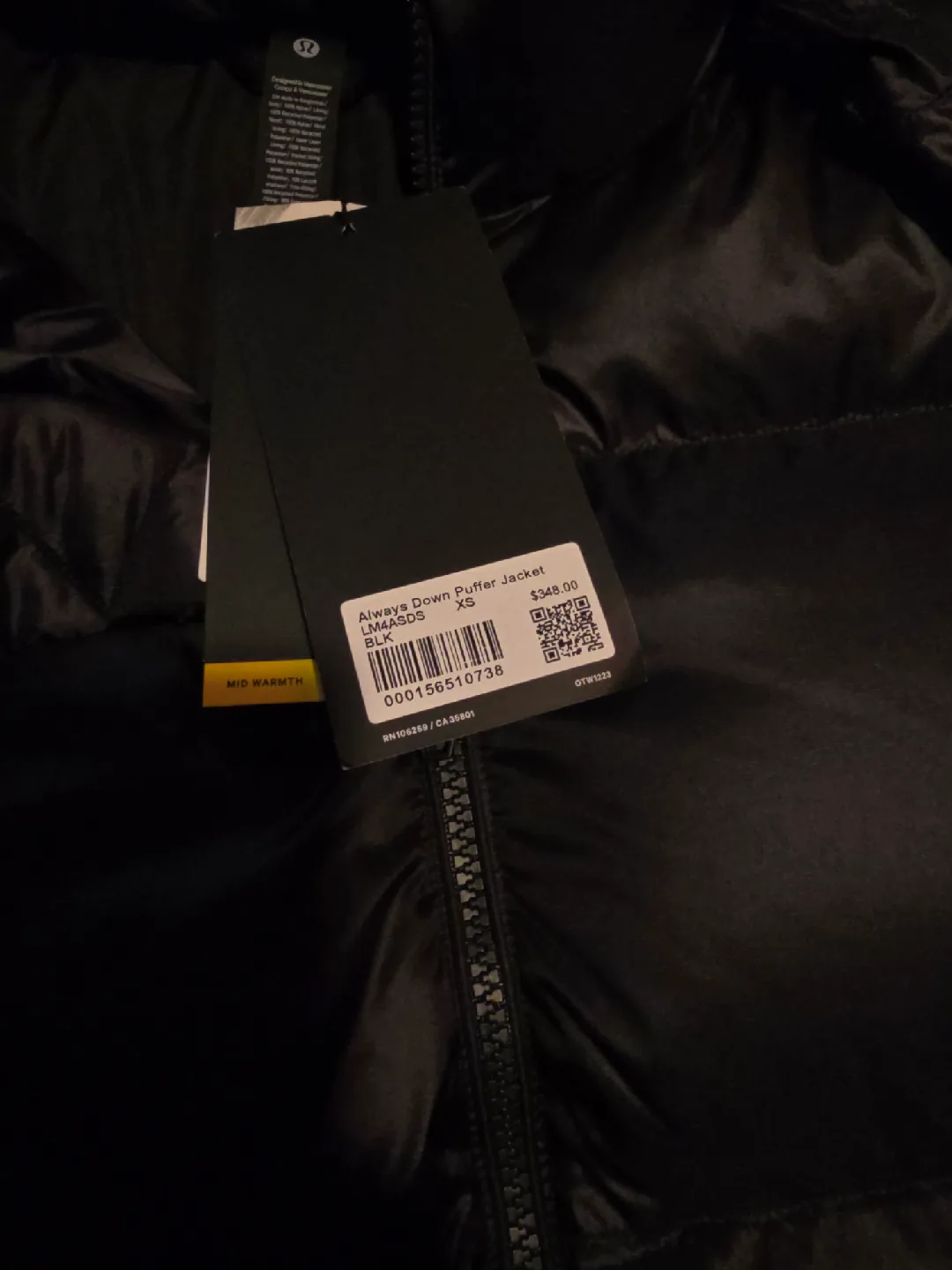 Lululemon Always Down Puffer Jacket - XS Black image indicator(2)