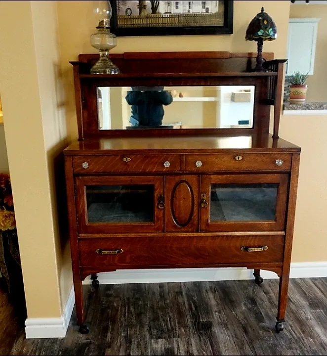 Antique Wooden Buffet with Mirror