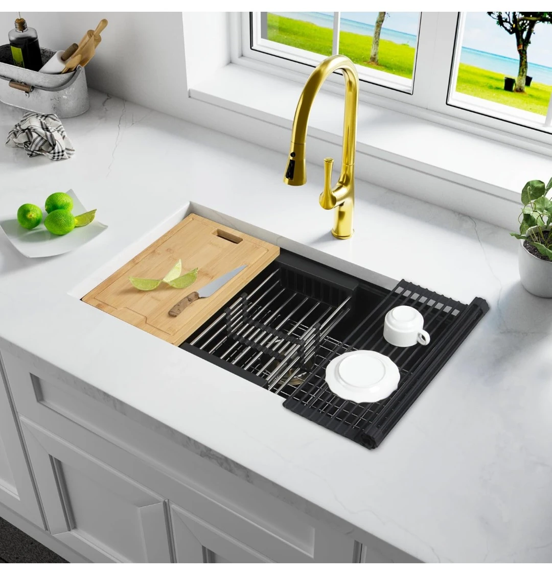 32" x 18" Black Kitchen Sink