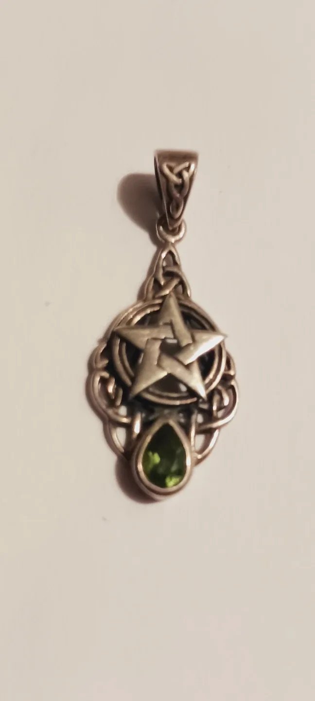 Sterling Silver 925 Pentagram Pendant with Peridot Gemstone thumbnail