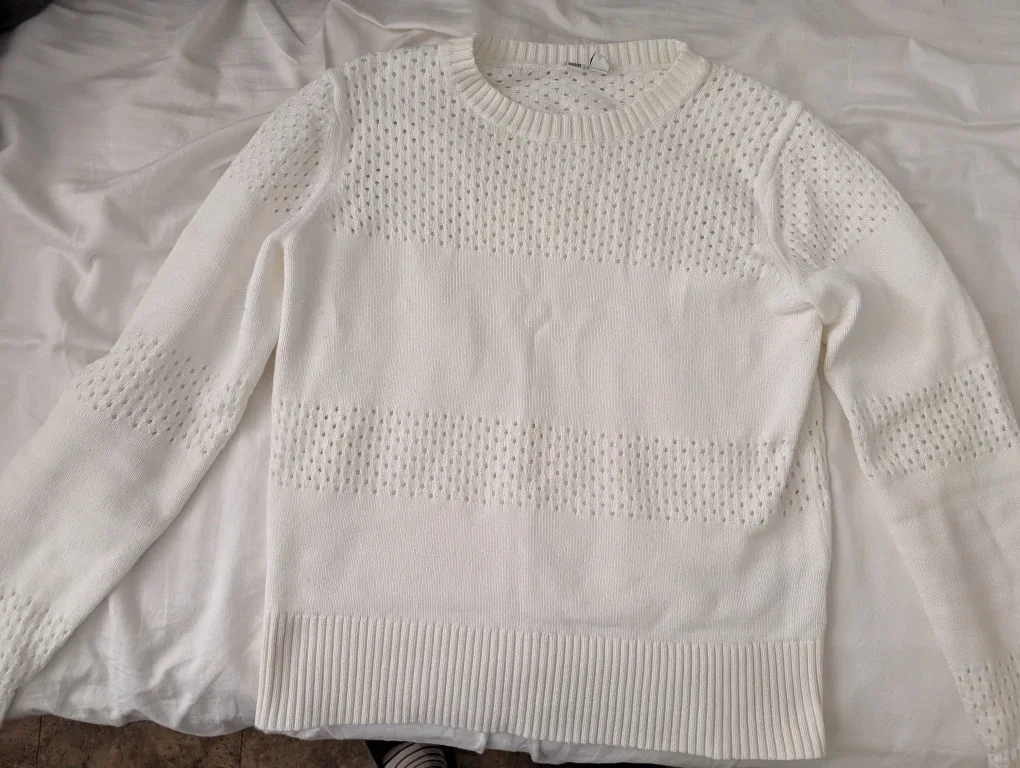 Uniqlo White Cotton Mesh Sweater Open Stitch - Size L