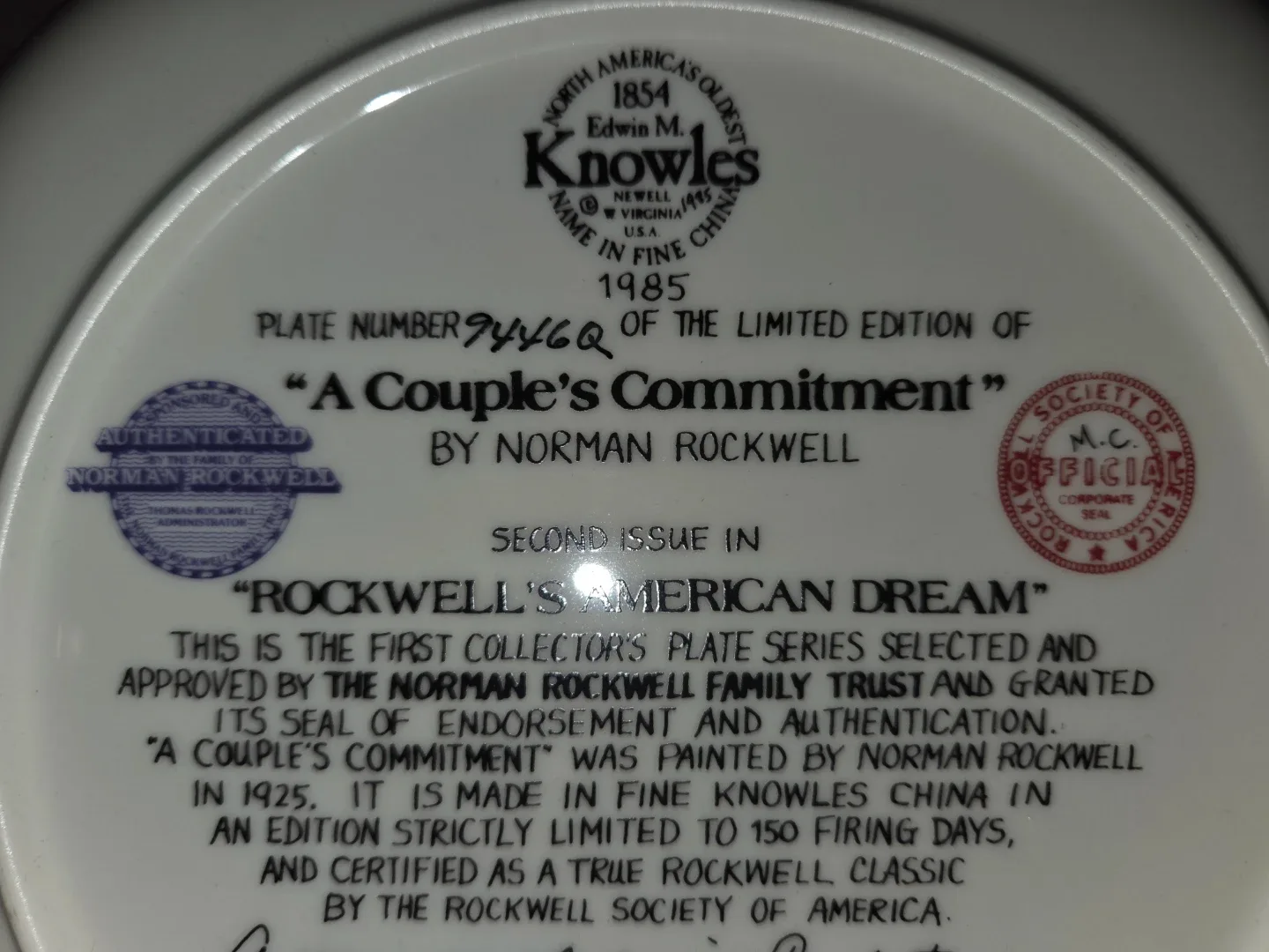 Norman Rockwell "A Couple's Commitment" Plate image indicator(8)
