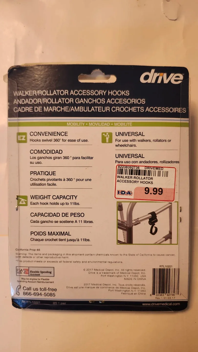 Brand New Drive Walker/Rollator Accessory Hooks - New in Package image indicator(2)