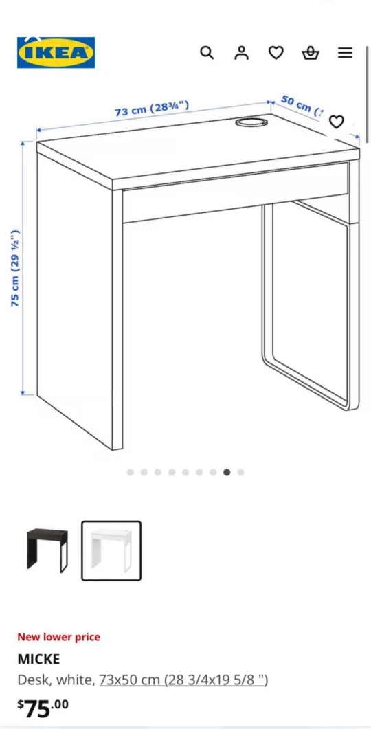 IKEA MICKE White Desk - 28 3/4x19 5/8"