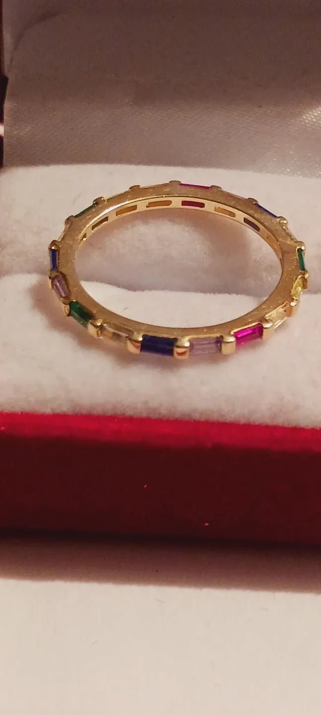 NEW !! GOLD OVER STERLING SILVER COLORFUL GEMSTONES RING.8. thumbnail