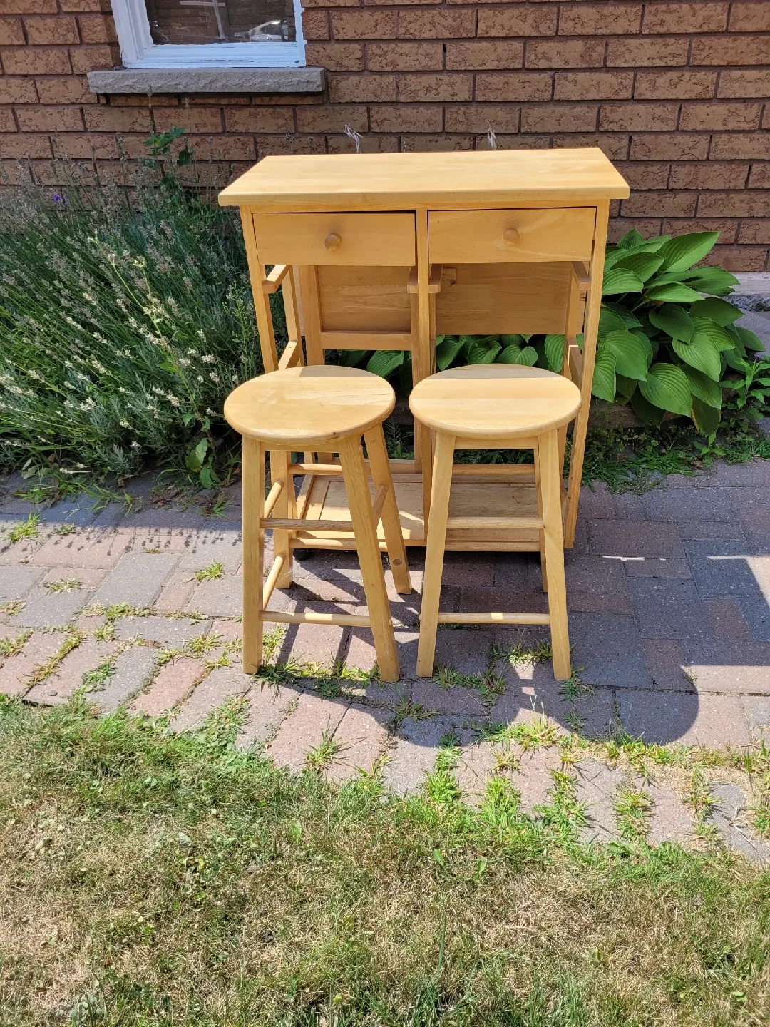 Wooden Kitchen Island with Two Stools image indicator(4)