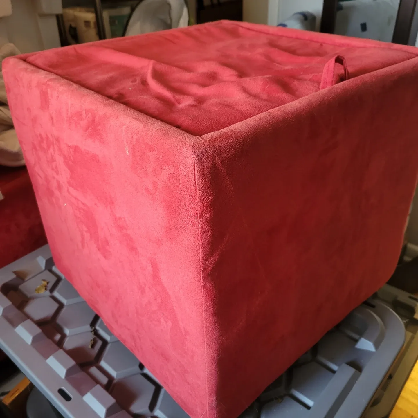 Set of 2 Red Faux Suede Storage Ottomans