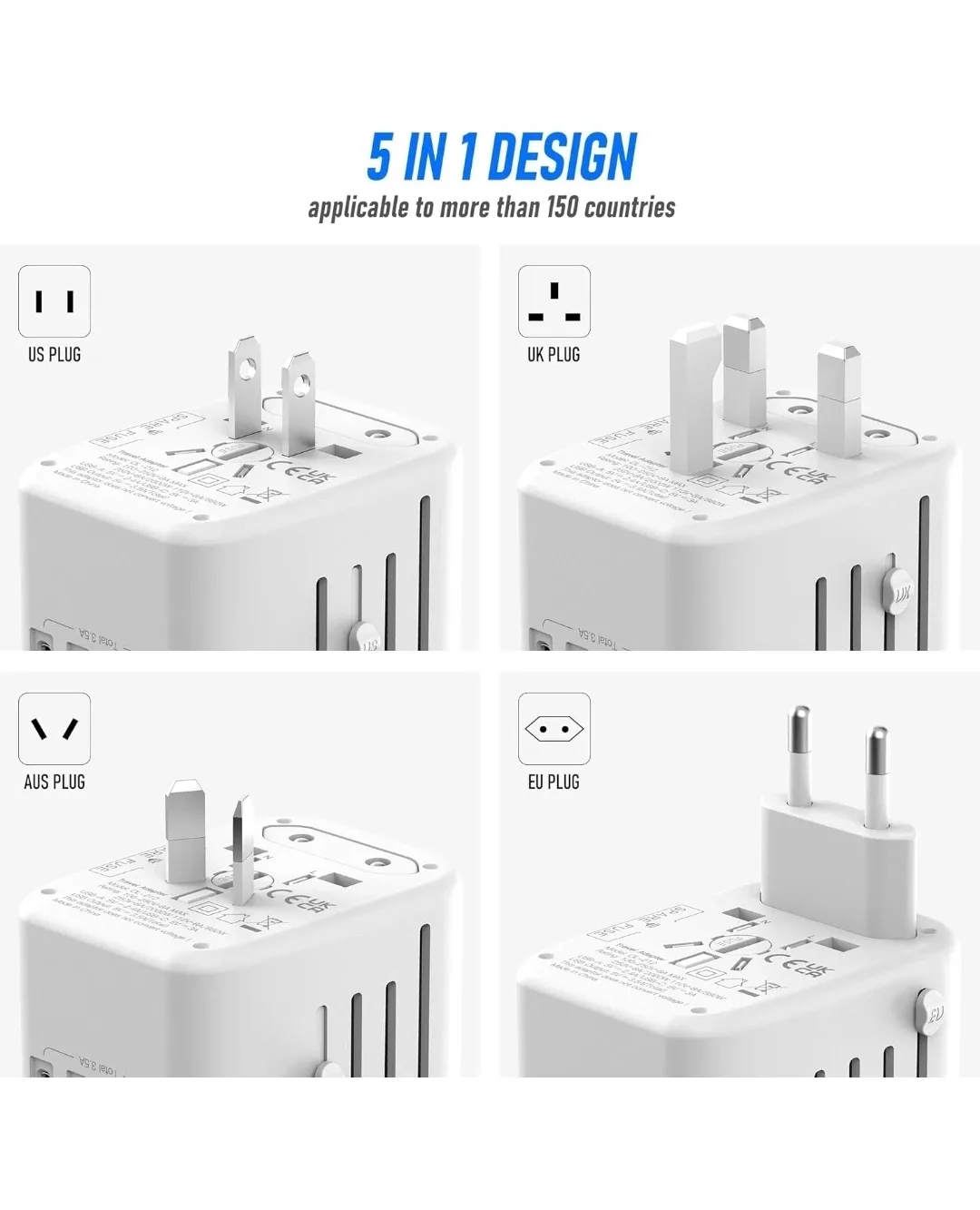 Vylee Universal Travel Adapter - White image indicator(3)