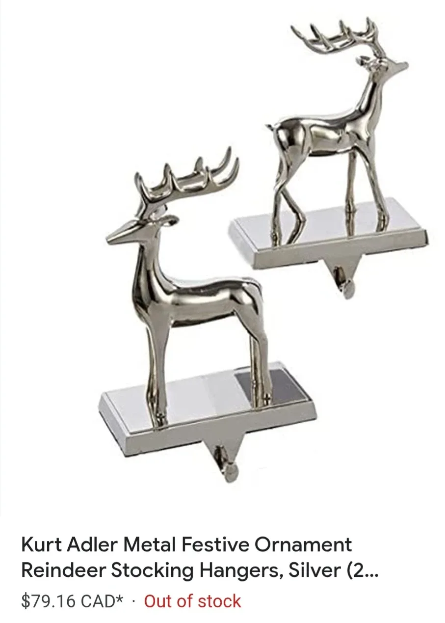 2 Silver Reindeer Stocking Hangers
