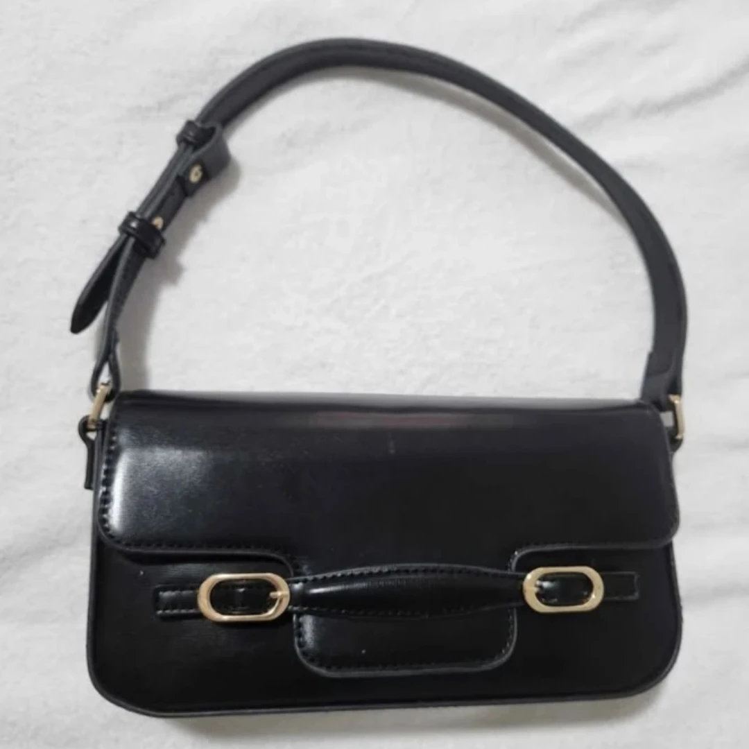 Black Shoulder Bag with Gold Accents - photo 2