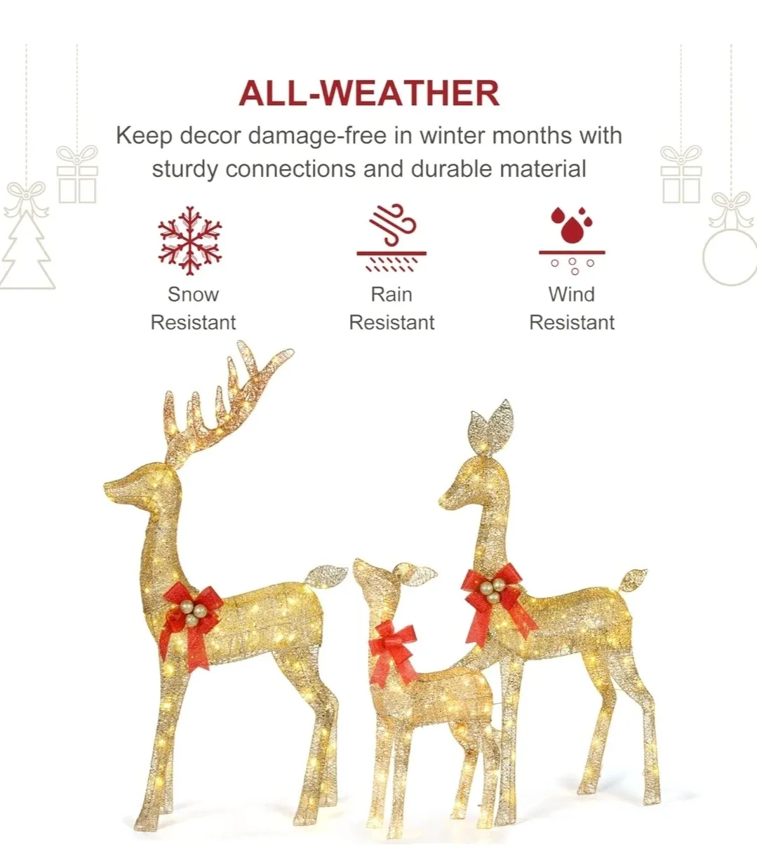HOYECHI 3-Piece Lighted Christmas Deer Set image indicator(5)
