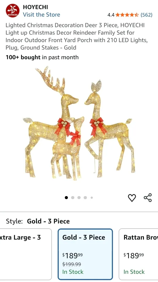 HOYECHI 3-Piece Lighted Christmas Deer Set image indicator(6)