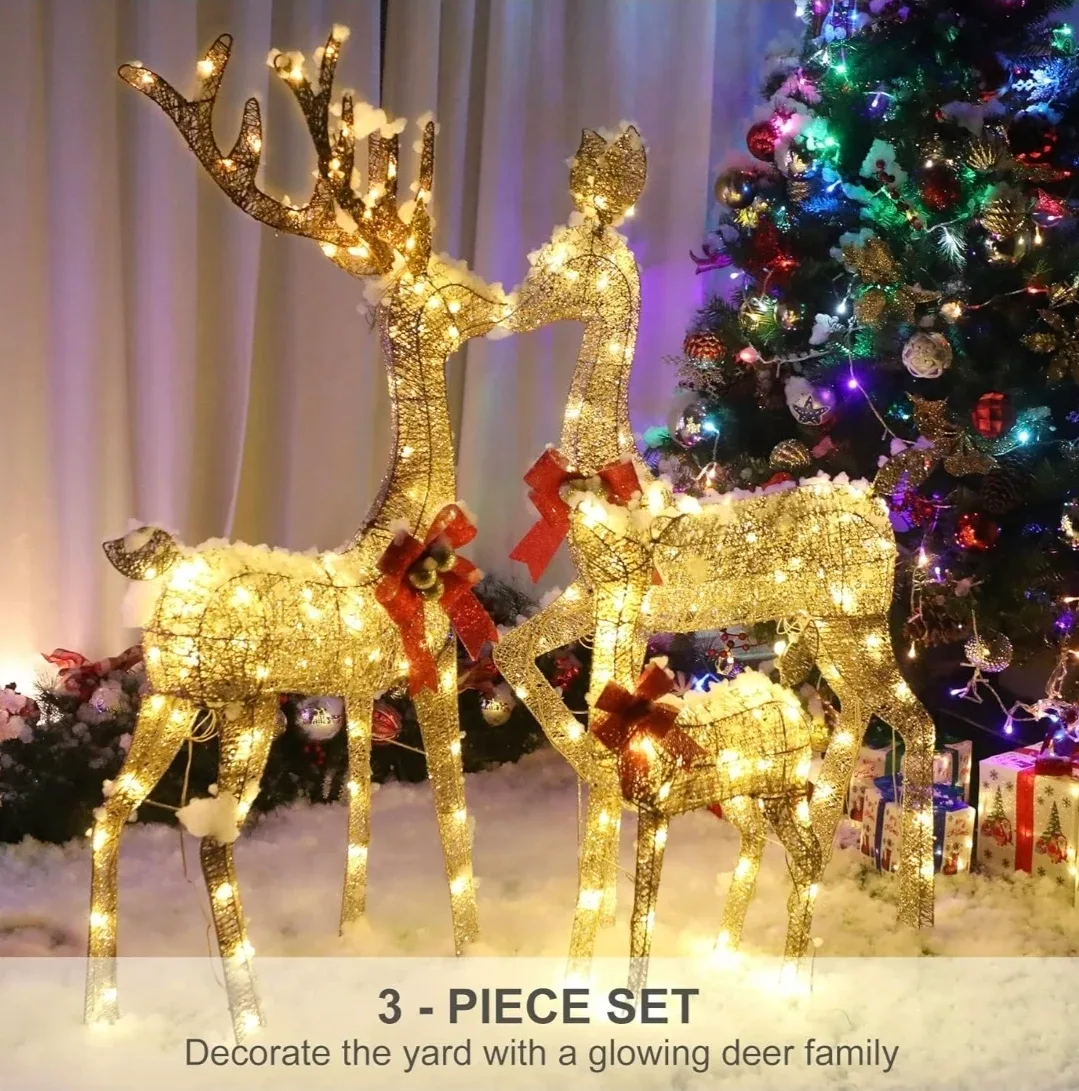 HOYECHI 3-Piece Lighted Christmas Deer Set