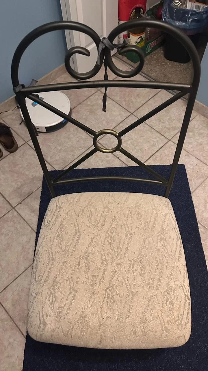 Metal Frame Chair with Beige Patterned Seat thumbnail