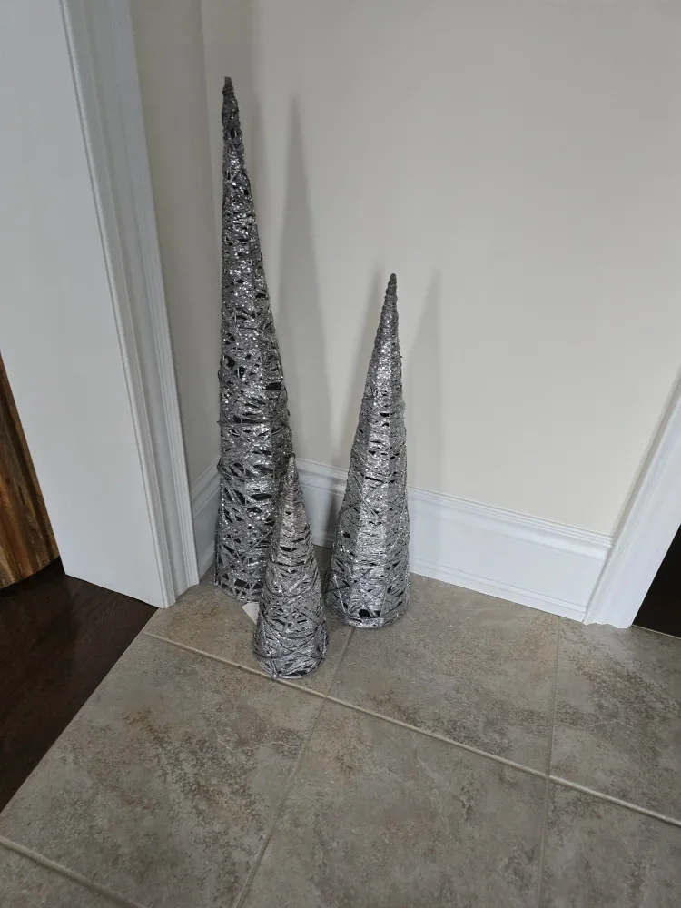 Silver Decorative Christmas Cones - Set of 3