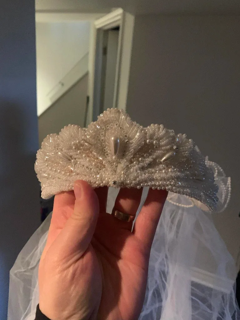 Beaded Wedding Tiara with Veil thumbnail