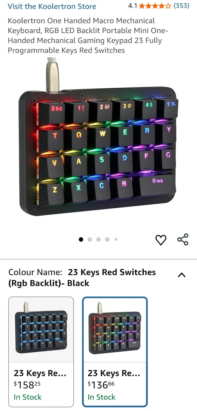 Koolertron One Handed Macro Mechanical Keyboard thumbnail