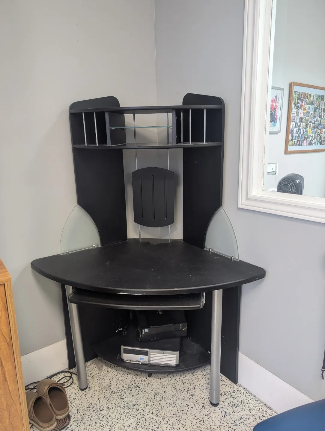 Corner Computer Desk with Shelves - Black