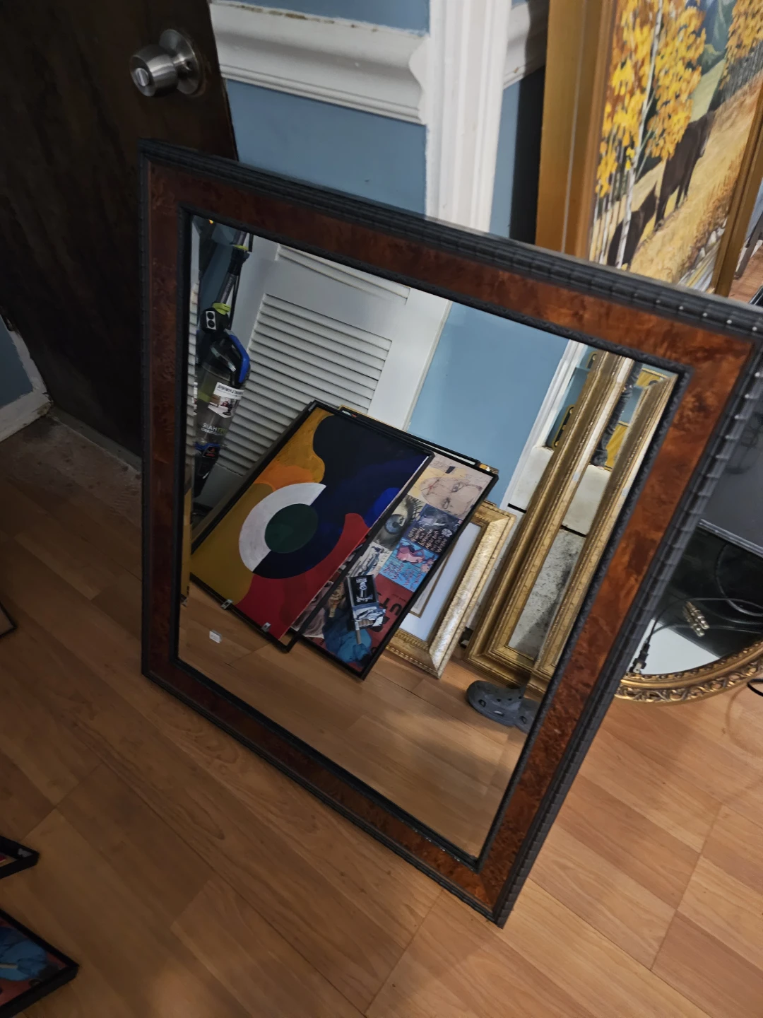 Framed Mirror with Wood Grain Finish