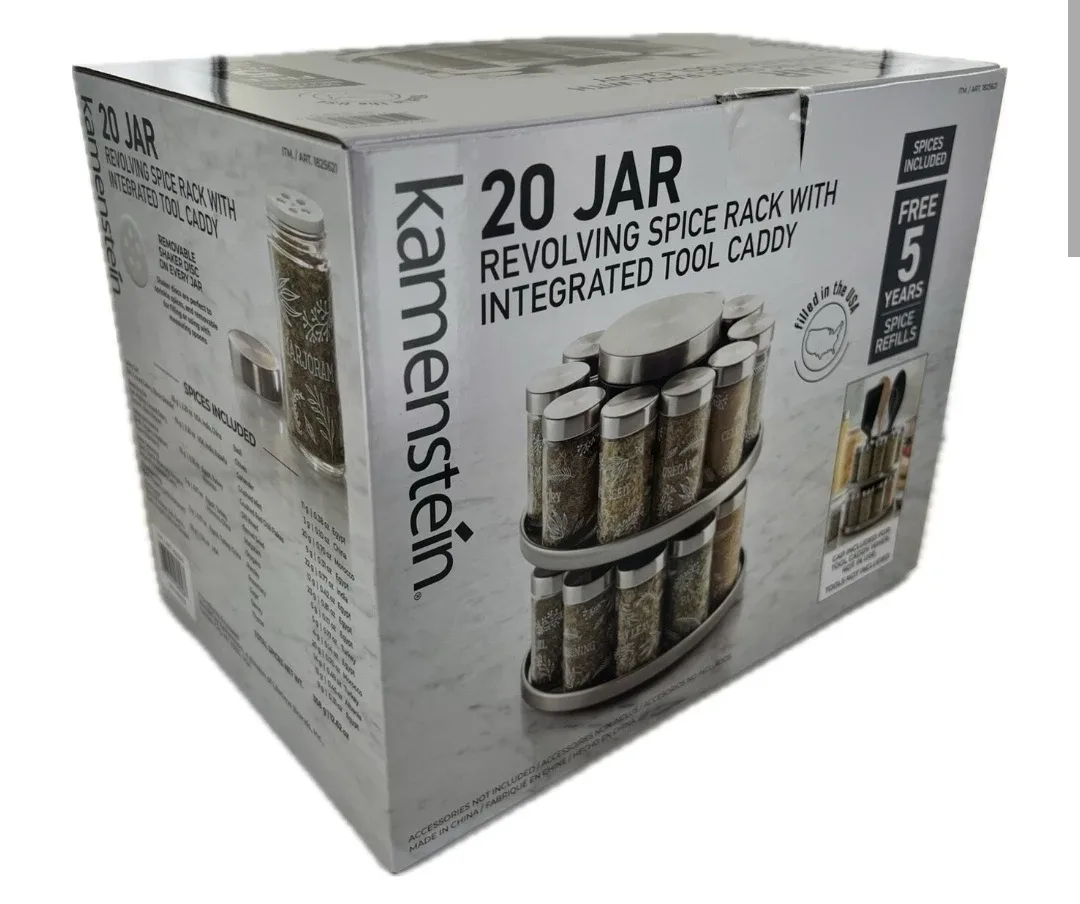 SALE NEW Kamenstein 20-Jar Revolving Spice Rack w/ Tool Caddy image indicator(2)
