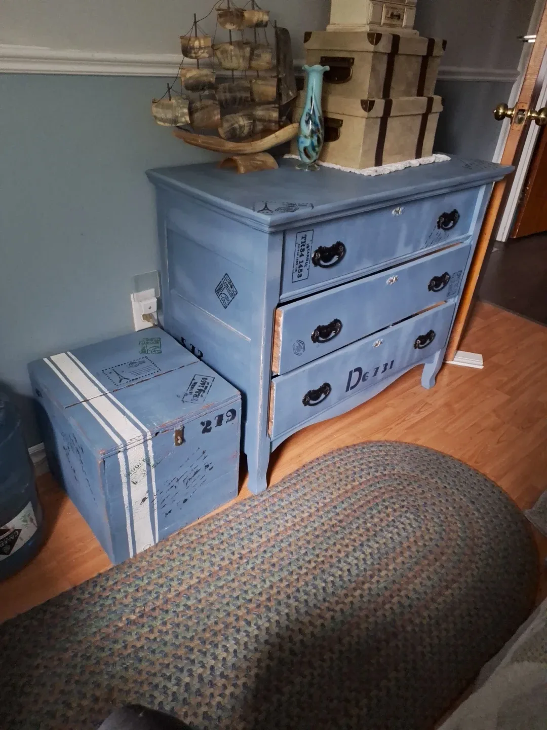 Blue Painted Dresser & Storage Box Set