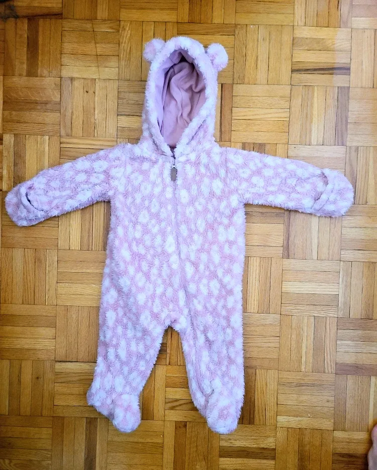Carters - Pink Fuzzy Baby Onesie/Romper/Jumpsuit with Hood