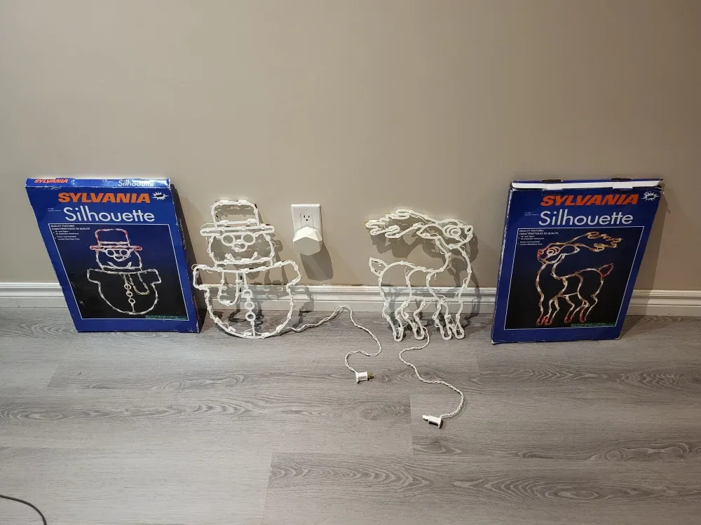 Snowman and Reindeer Window Light - 15in x 11in