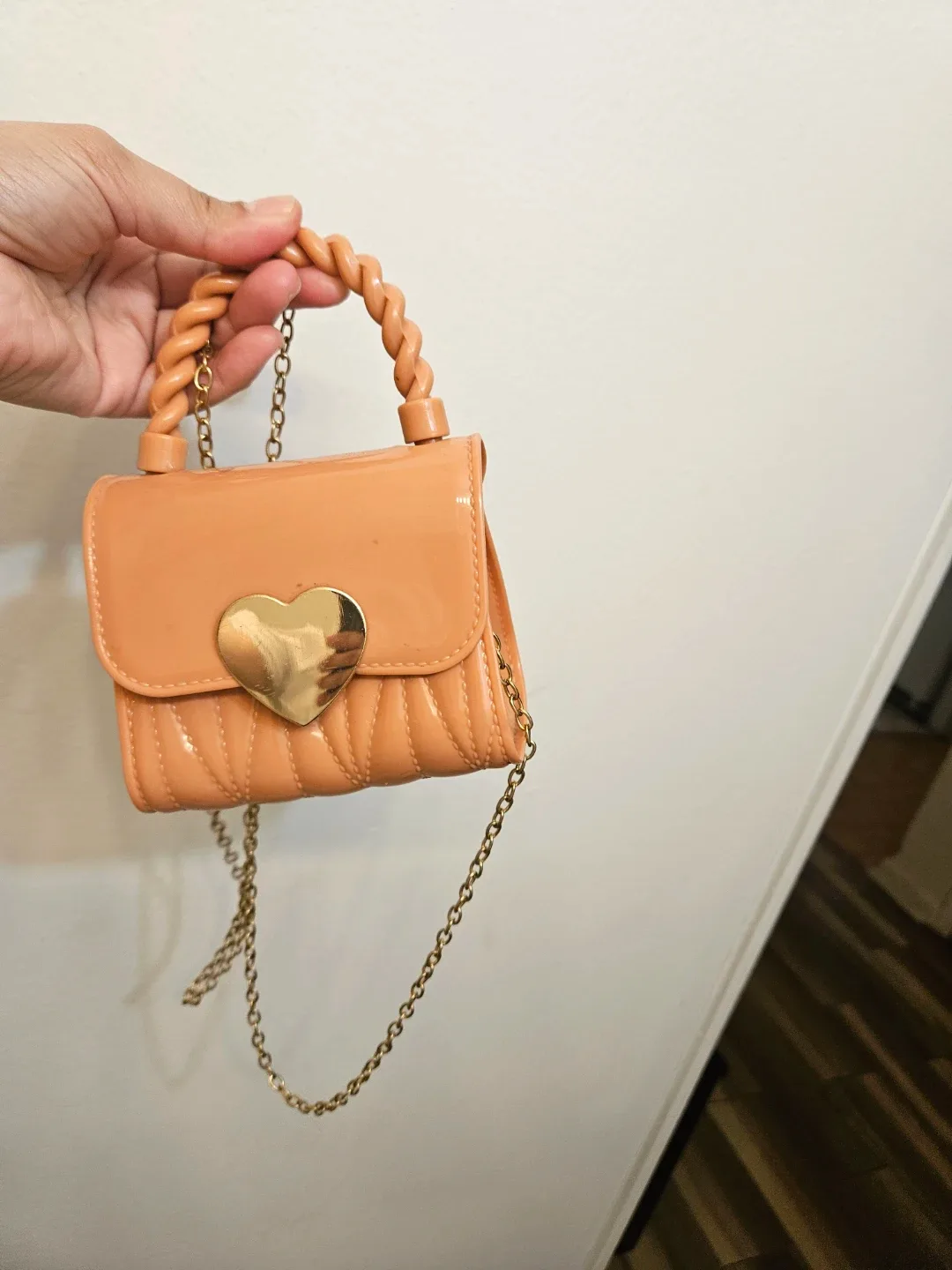 Peach Mini Purse with Gold Heart
