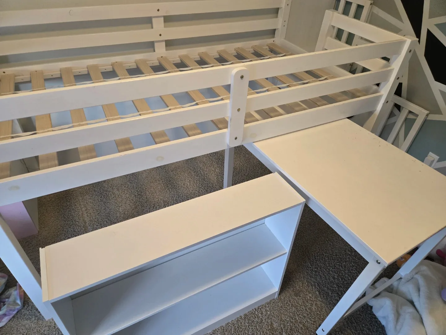 Twin White Loft Bed with Desk and Shelves image indicator(3)