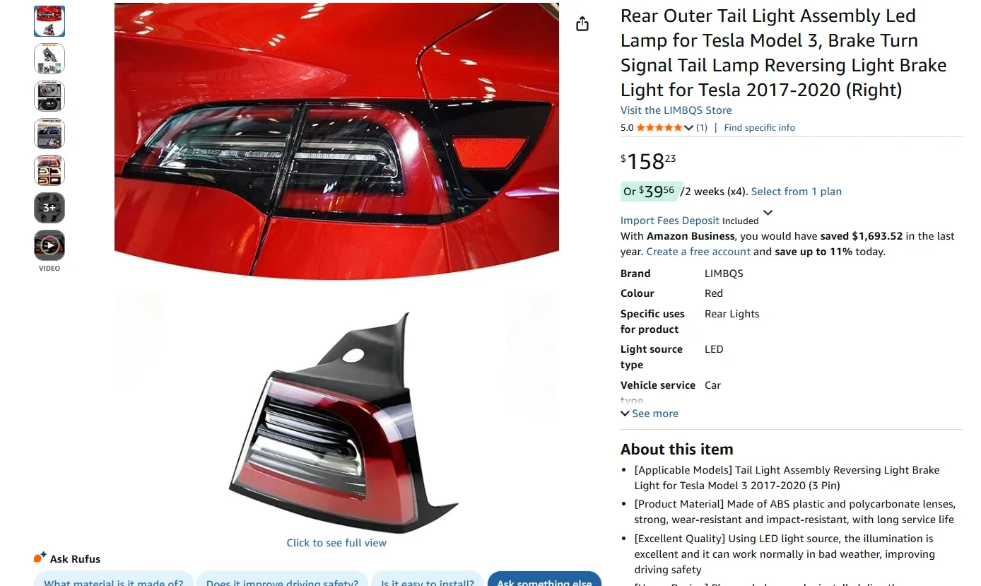 LIMBQS Tesla Model 3 Rear Outer Tail Light image indicator(2)