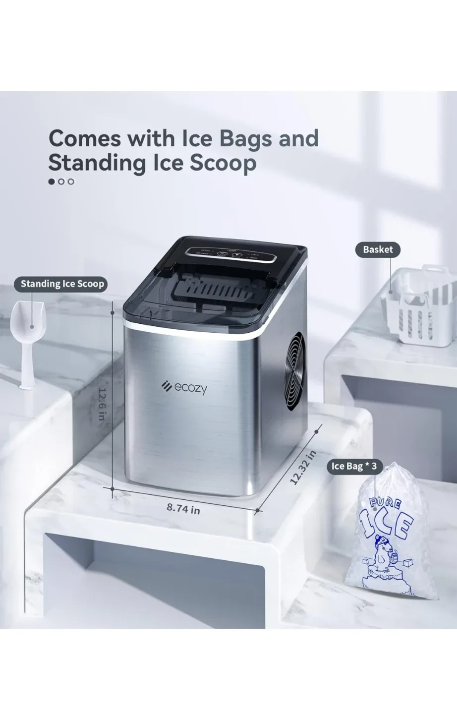 New ecozy Portable Ice Maker Countertop, 9 Cubes Ready in 6 mn image indicator(6)