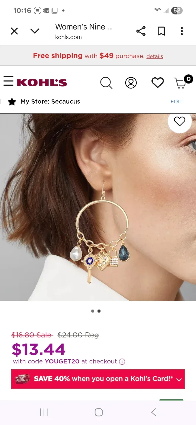 Nine West Gold Charm Hoop Earrings image indicator(2)