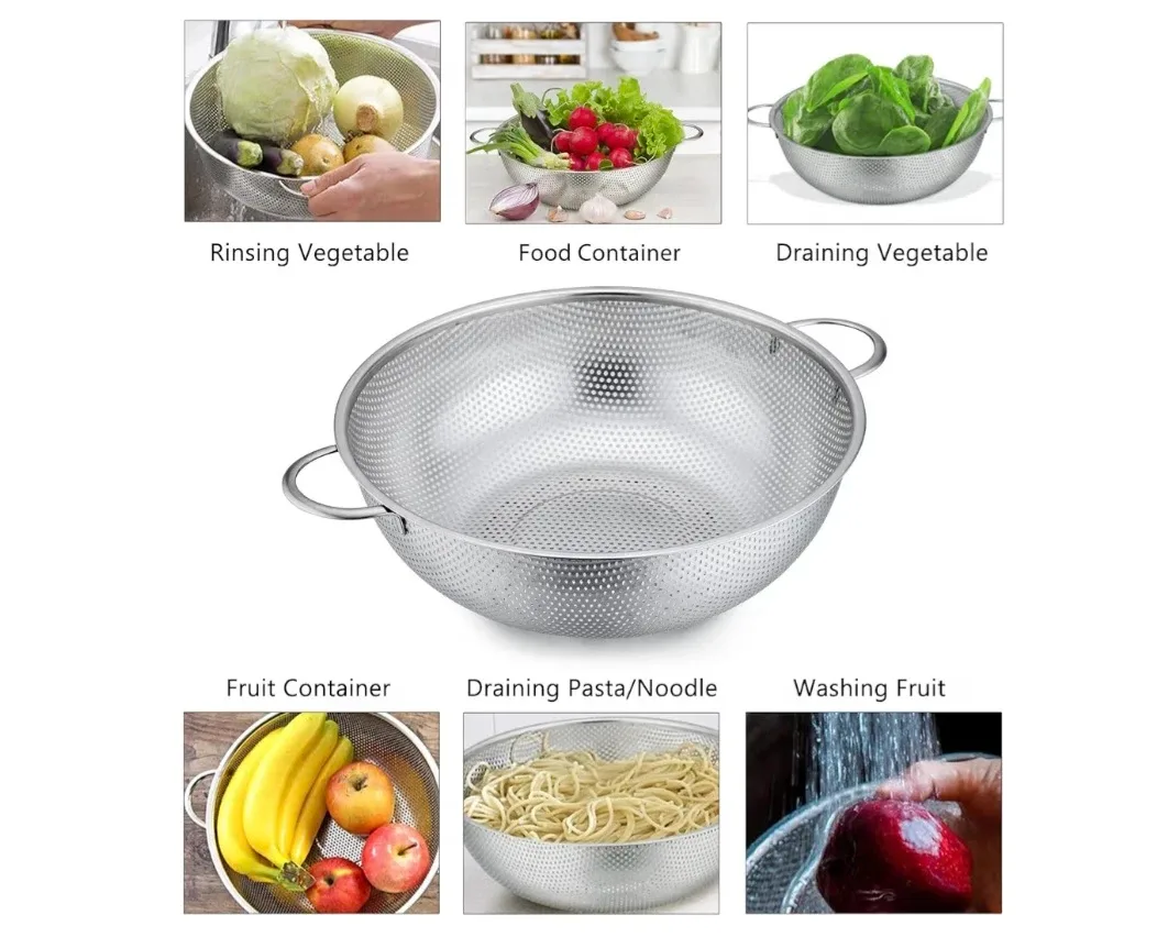 P&P Chef Stainless Steel Colander Set (8.8 + 11.2 Inch) image indicator(3)
