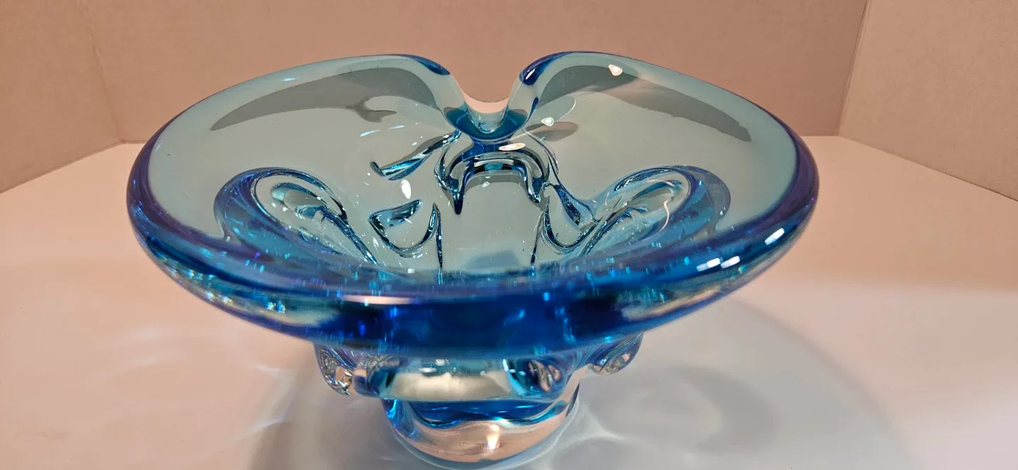 Vintage Murano Style Blue Art Glass Bowl