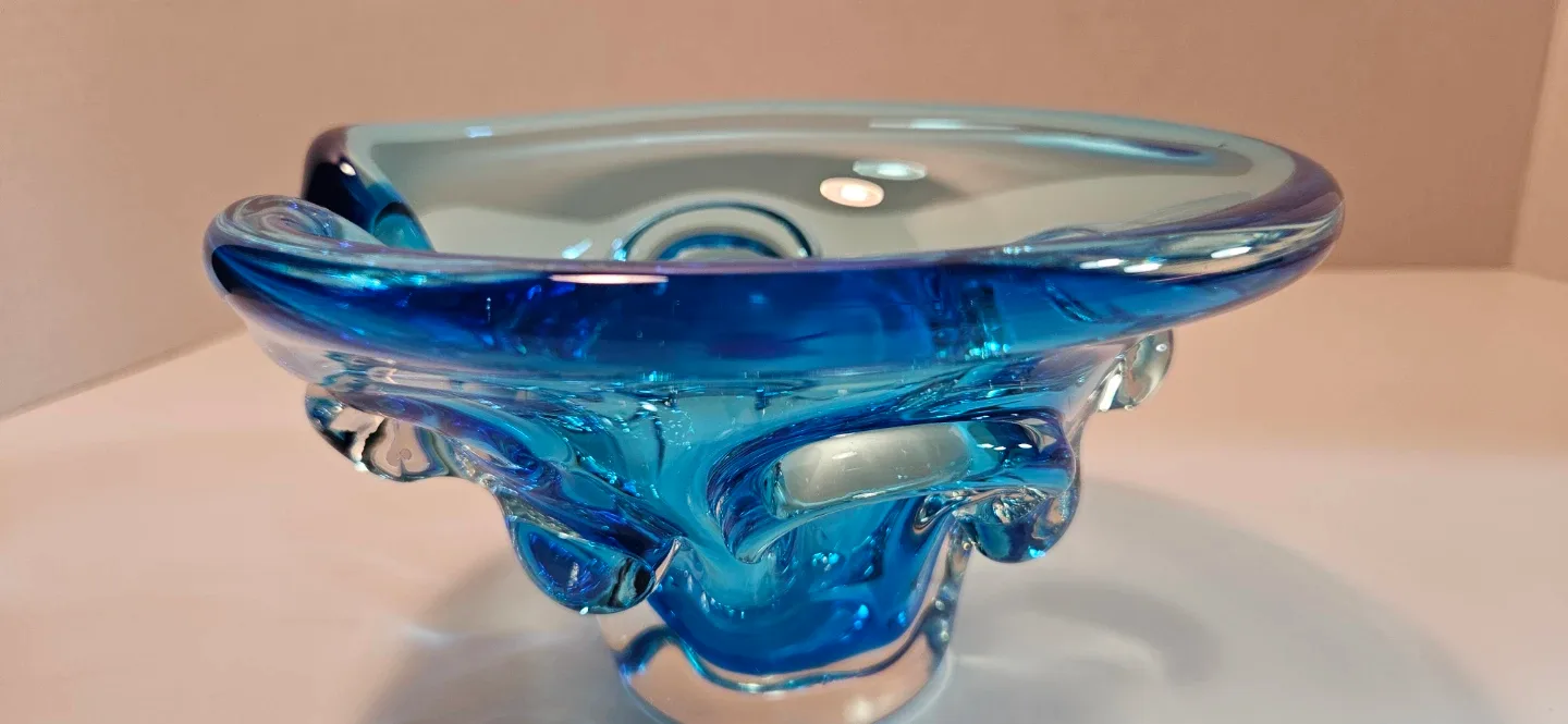Vintage Murano Style Blue Art Glass Bowl image indicator(3)