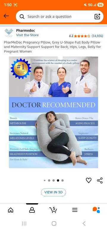 PharMeDoc Grey U-Shape Pregnancy Pillow