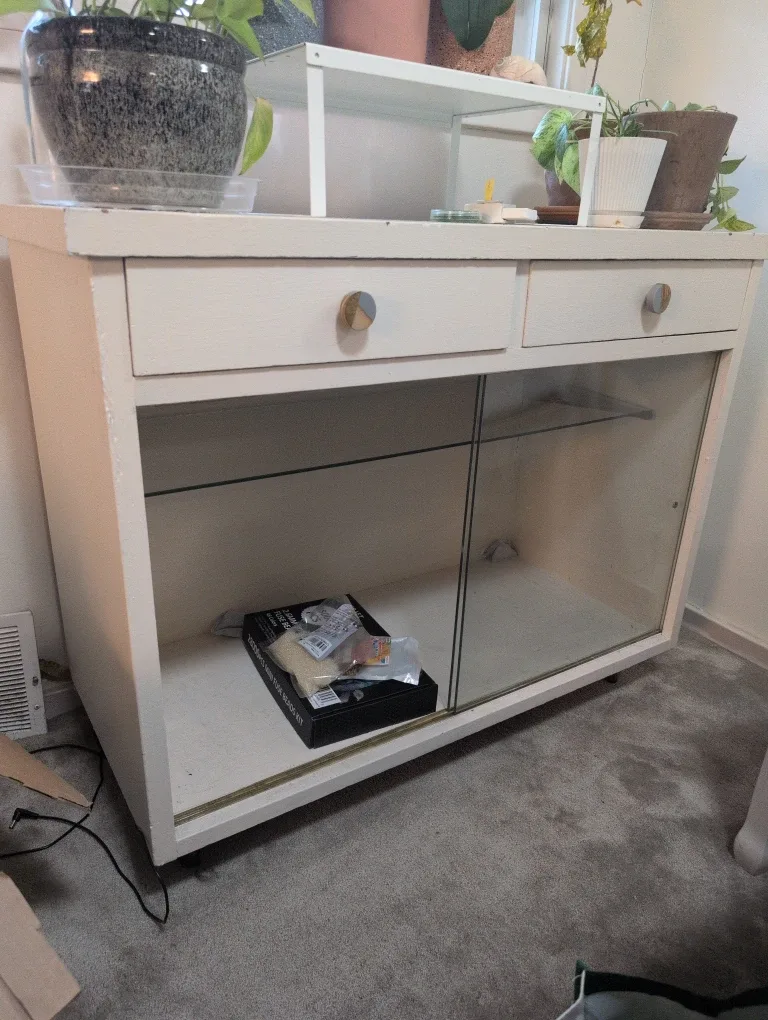 White Cabinet with Drawers & Glass Doors