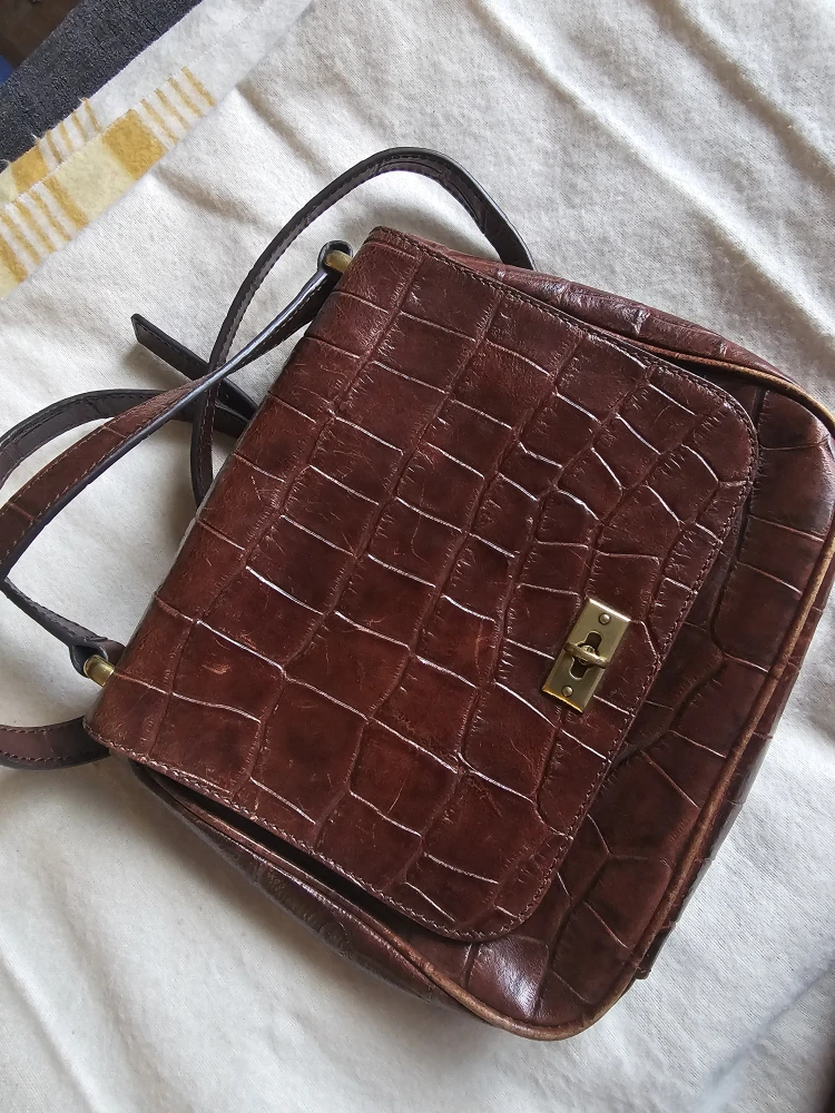Fossil Brown Crocodile Embossed Crossbody Bag