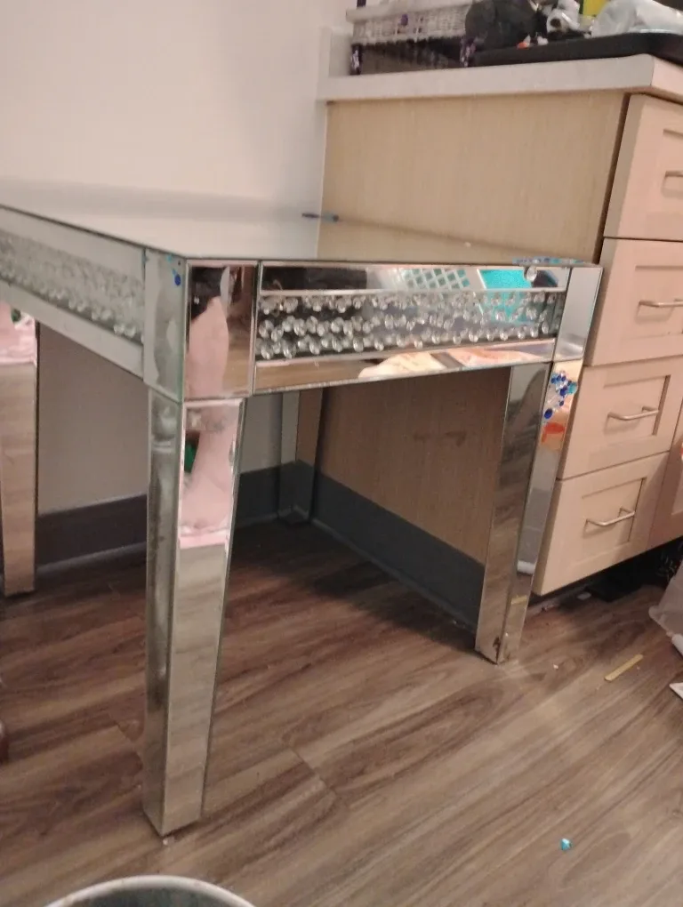 Mirrored Vanity Table with Crystal Accents