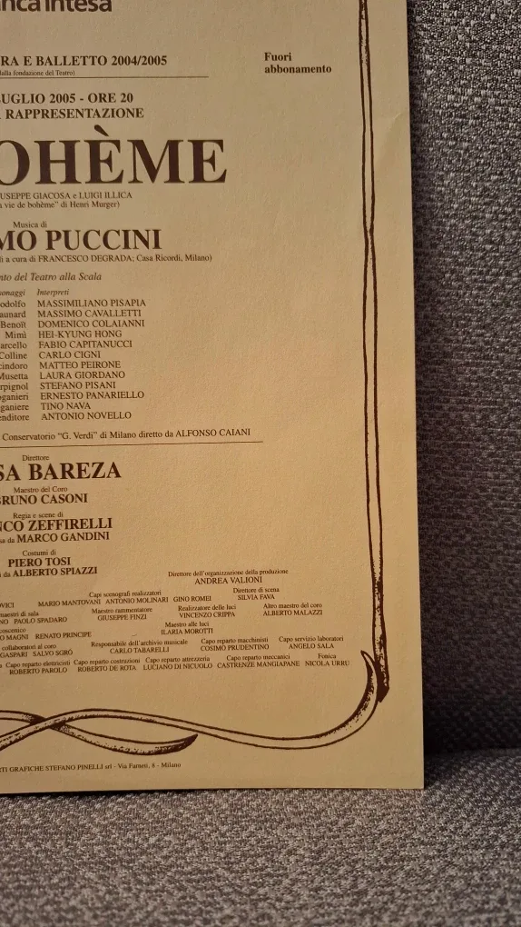 La Bohème Opera Program Sheet 2005 & LV Advert on Reverse image indicator(7)