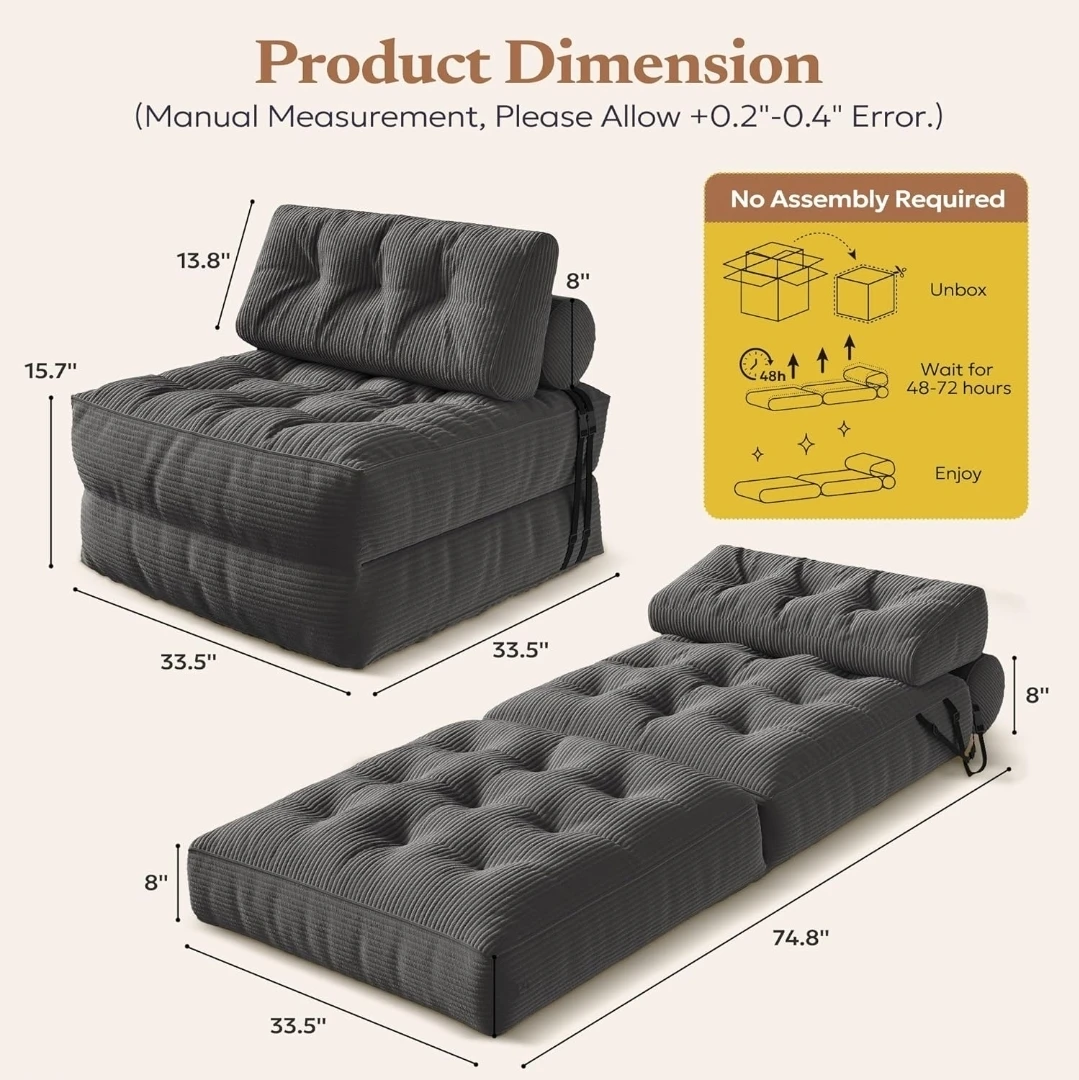 🥕3 in 1 Folding Sofa Bed - Corded Fabric - photo 2