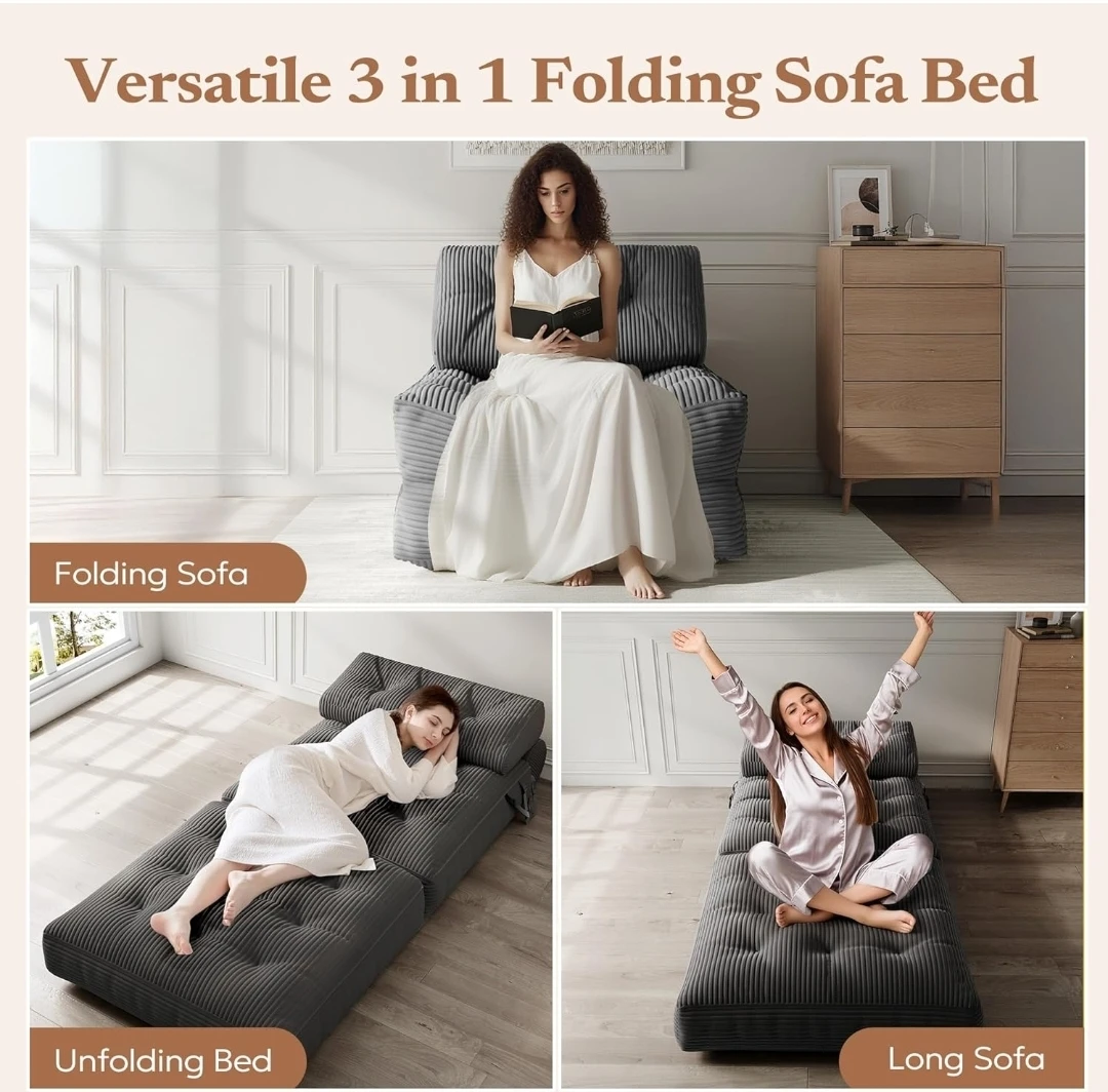🥕3 in 1 Folding Sofa Bed - Corded Fabric - photo 4