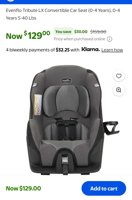 Evenflo Infant Carseat (0-4 ) years, 5-40 lbs