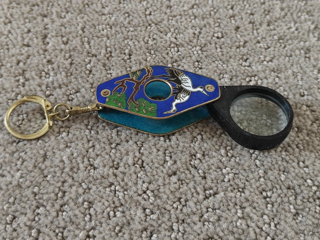 Cloisonne Enamel Pocket Magnifying Glass Asian Crane Pine Tree - photo 5
