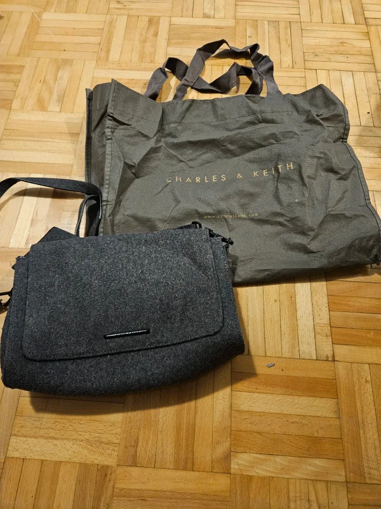 Charles & Keith Grey Wool Shoulder Bag