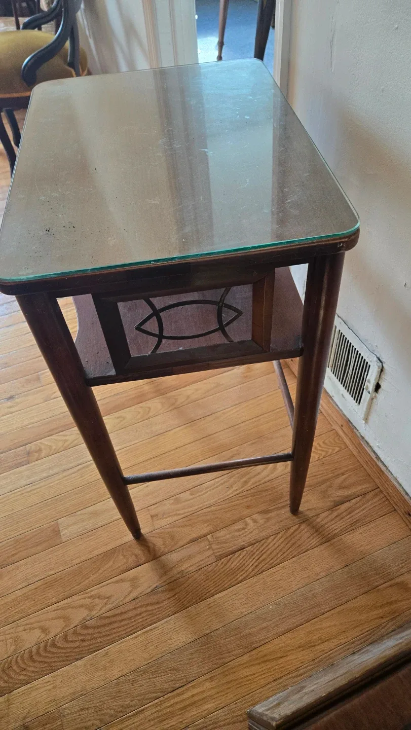 Vintage Wooden Telephone Table & Chair image indicator(6)